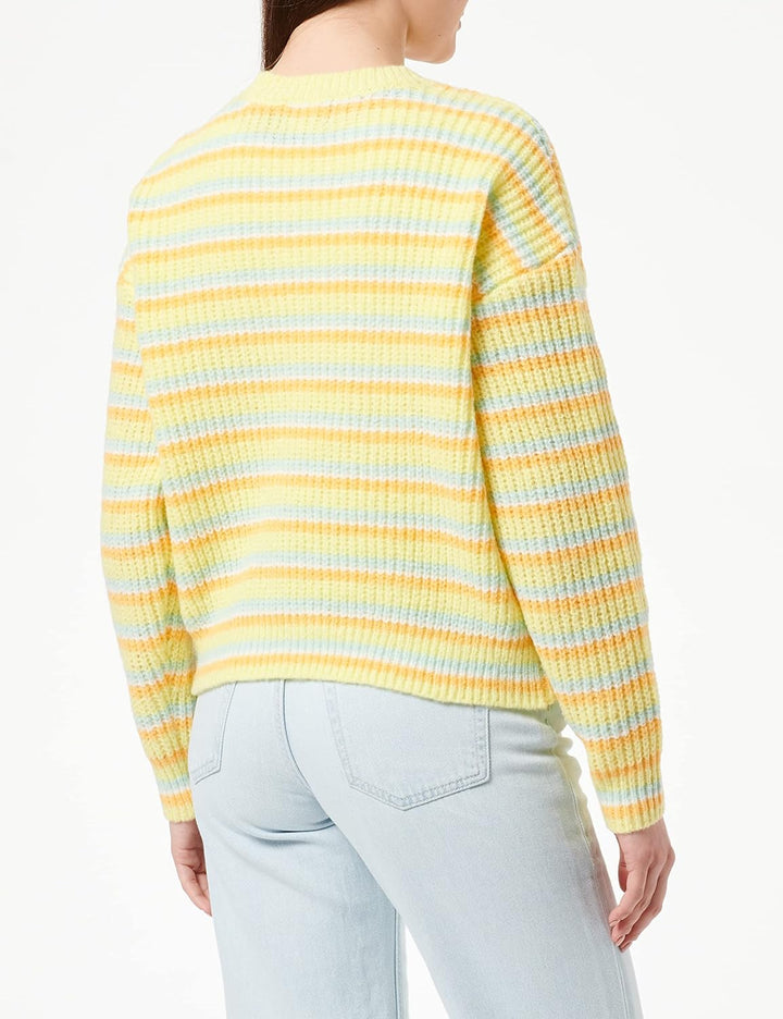 PIECES Damen Pcbina Ls O-Neck Knit Bc Strickpullover M Icy Morn/Stripes:cdan-flx-pale Lime Yellow, M