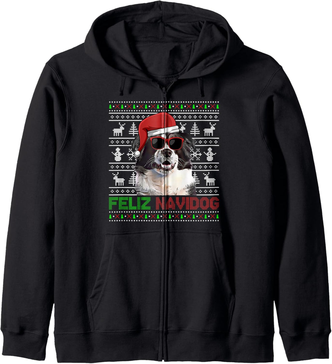 Border Collie Hund Feliz Navidog Lustig Weihnachten Kapuzenjacke