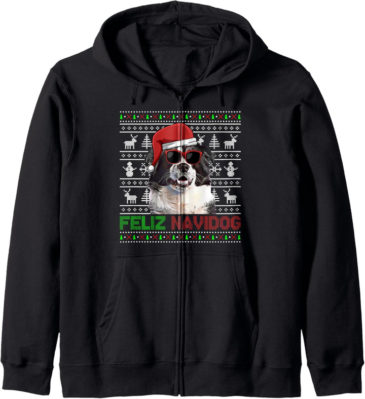 Border Collie Hund Feliz Navidog Lustig Weihnachten Kapuzenjacke