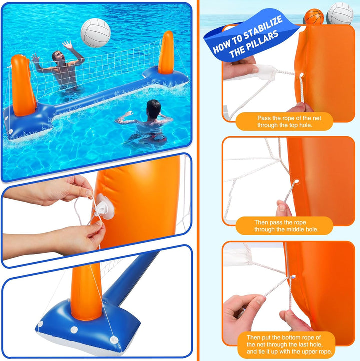 Subtail Aufblasbares Volleyball-Set, 290 cm Aufblasbares Pool Schwimmset Inklusive Basketballkorb-Se