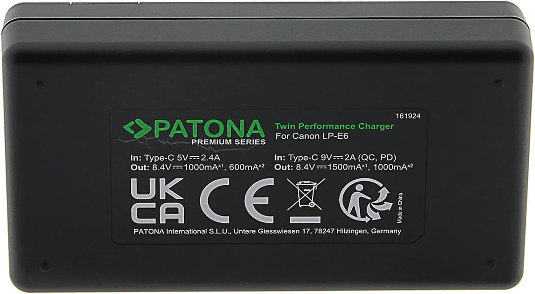 PATONA LP-E6NH LP-E6N LP-E6 - PD Performance Akku Ladegerät (1500mA) USB Mini Dual LCD - USB-C PD/QC