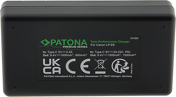 PATONA LP-E6NH LP-E6N LP-E6 - PD Performance Akku Ladegerät (1500mA) USB Mini Dual LCD - USB-C PD/QC