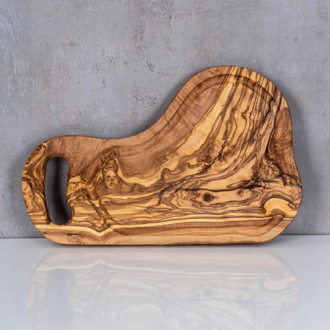 Schneidbrett ca. 36x20cm Olivenholz Steakbrett Braun Natur Saftrille Holzbrett Holzdeko Brettchen Sc