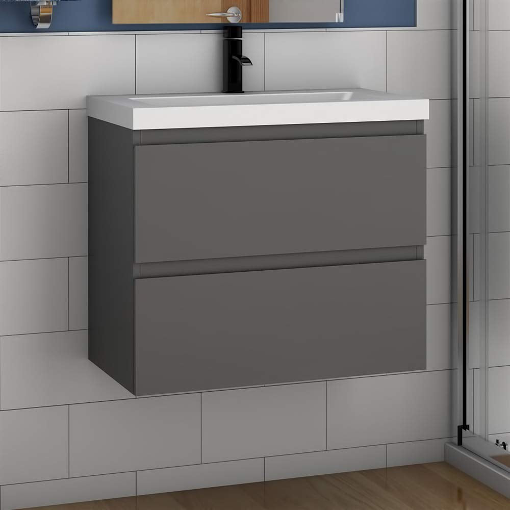 Waschtisch mit Unterschrank 50 cm Badmöbel Set mit Waschbecken Mineralguss Gäste WC Anthrazit Matt 5