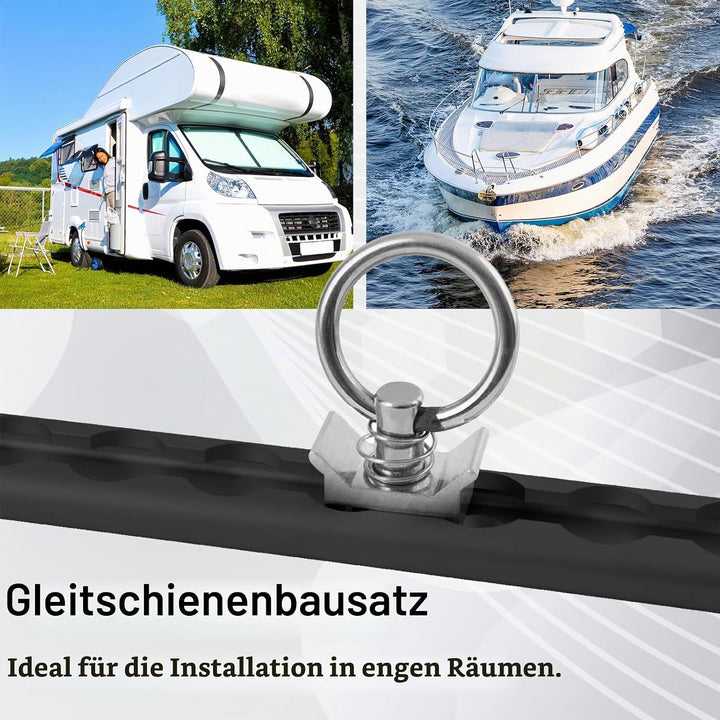 2 x 30cm Aluminium Airlineschienen Set mit Fittingen, mit 4 x Zurrösen und 4 x Endkappen Airlineschi