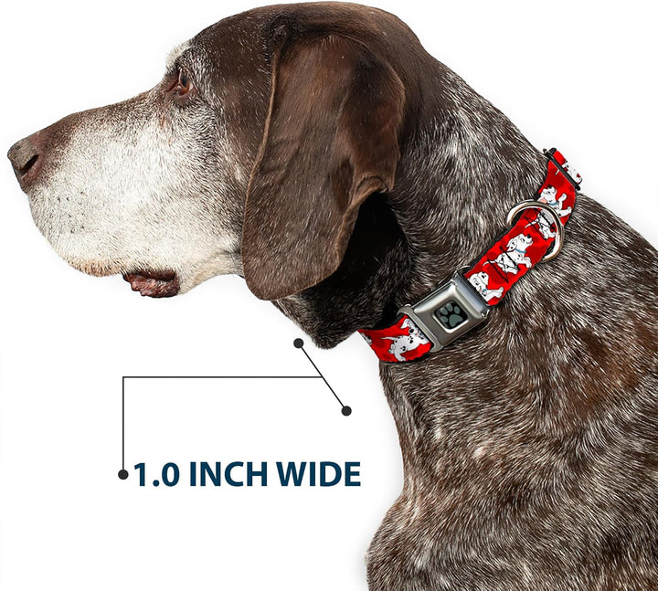 Buckle-Down Seatbelt Buckle Dog Collar - Dalmatians Running/Paws Reds/White/Black - 1" Wide - Fits 1