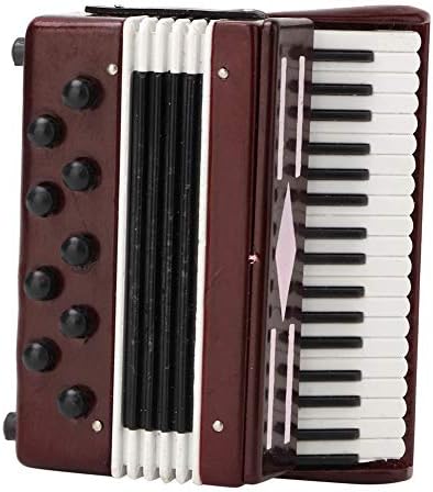 FTVOGUE Rotes Akkordeon Modell Miniatur Holz Instrumental Modell mit zarten Box Musikalisches Kinder