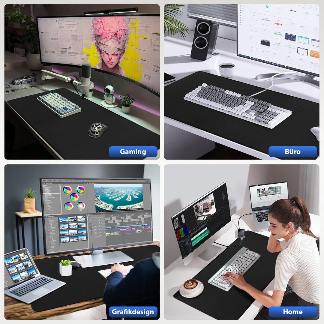 Niviy XXL Gaming Mauspad 900 x 400mm Schwarz XXL Mousepad mit Vernähte Kanten Tischunterlage Grosser