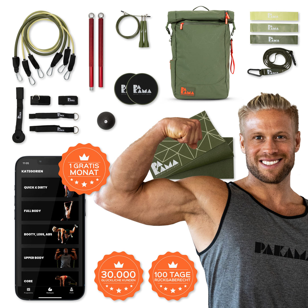 Sports Bag 2.0 (10-teilig) Fitnessstudio in einem Rucksack für Zuhause &amp; Unterwegs - XXL Athletics S