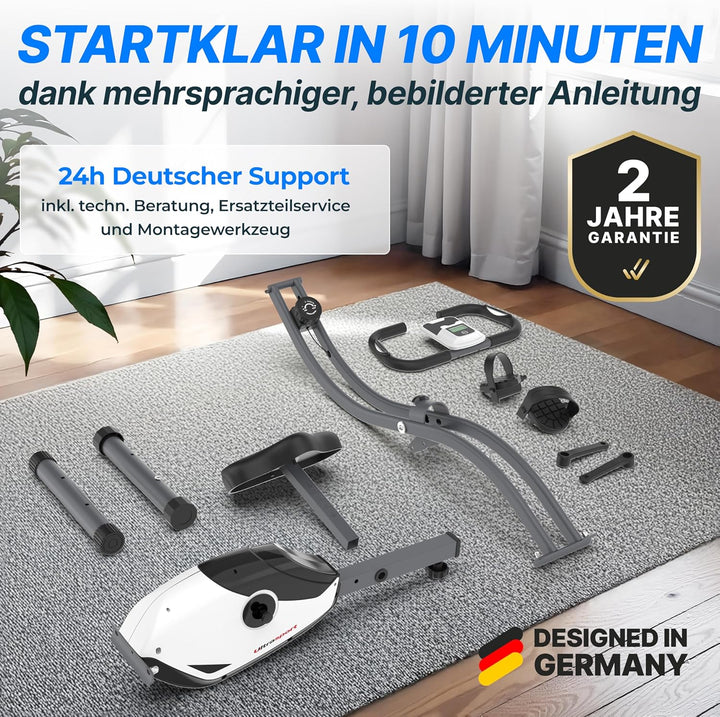 Ultrasport F-Bike 150/200, Heimtrainer, 8 Widerstandsstufen, Tablethalterung, Handpulssensoren, falt