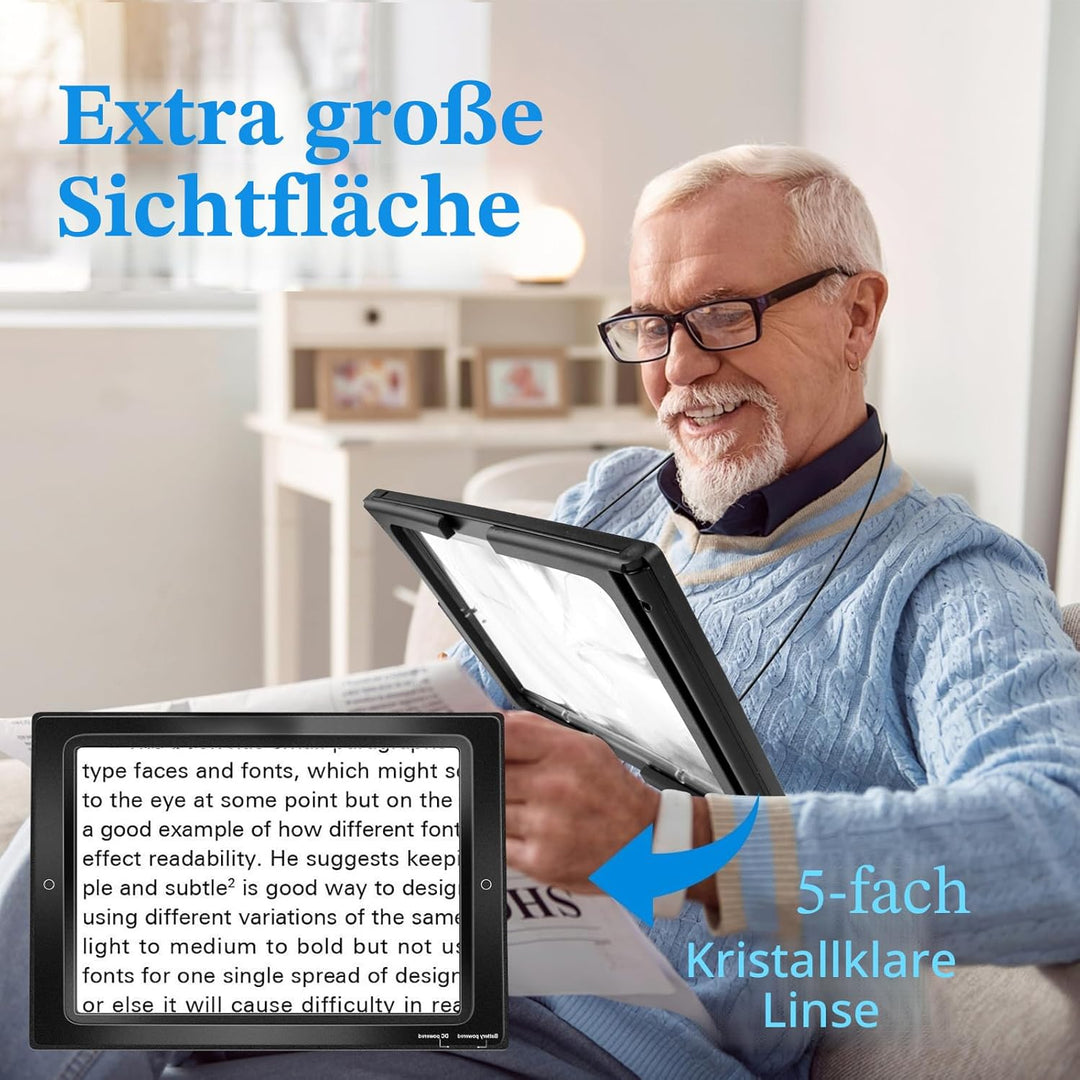 5X Leselupe mit Licht für Senioren Gross, Lupe mit Licht, Dimmbare Lupen mit 50 LED Licht, Grössere