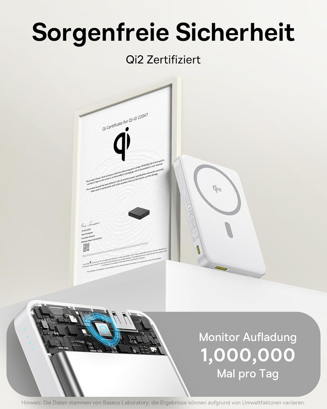 Baseus Qi2 Magsafe Powerbank 10000mAh, Magnetische Power Bank Kabellose, Externe Batterie PD 22.5W S