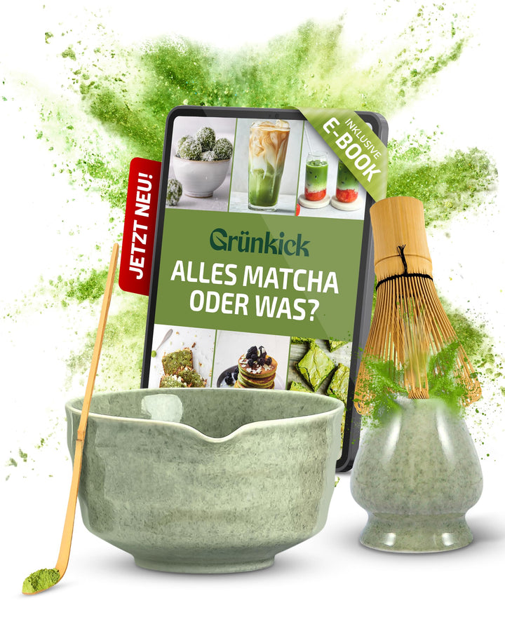 Matcha Set Grün – Premium Matcha Tee Set mit Matcha Schale, Bambus Matcha Besen & Matcha Zubehör - J