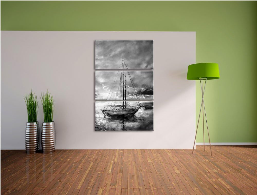 Pixxprint Schönes Gemälde eines Bootes als Leinwandbild/Grösse: 3 Teilig (120x80) cm/Wandbild/Kunstd