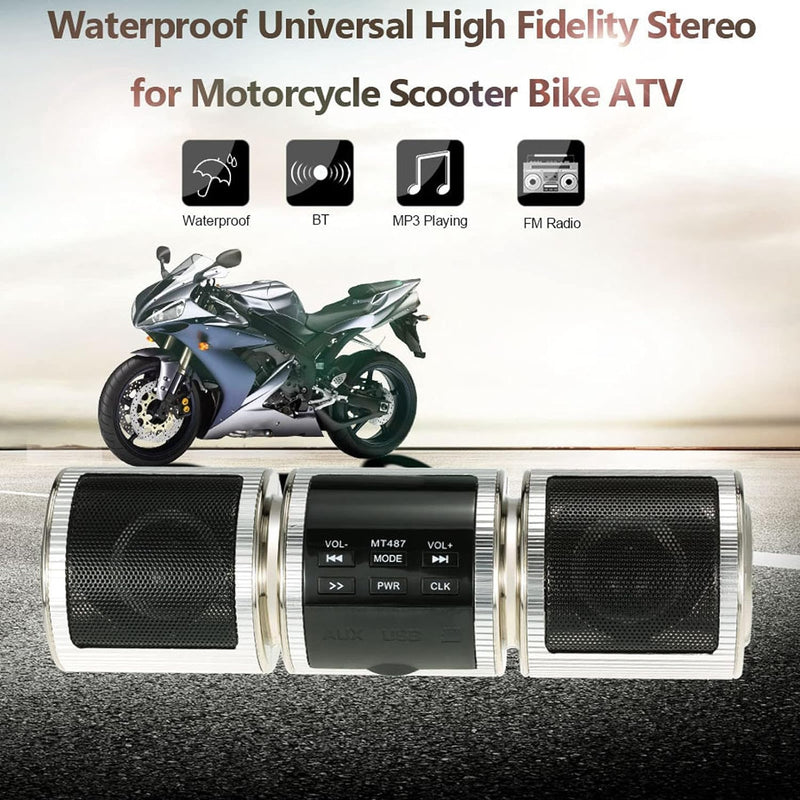 ASHATA Motorrad-Audiosysteme, Motorrad-Bluetooth-Lautsprechersystem, Kabelloses IP54-wasserdichtes D