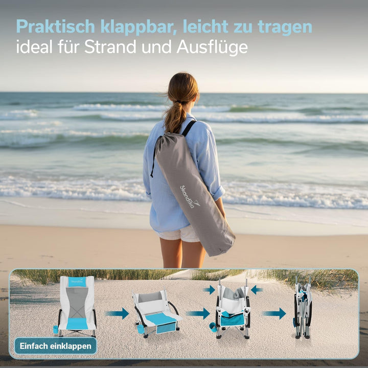 Skandika Strand Klappstuhl Beach | Bequemer Strandstuhl mit atmungsaktivem Mesh, Getränkehalter, nie