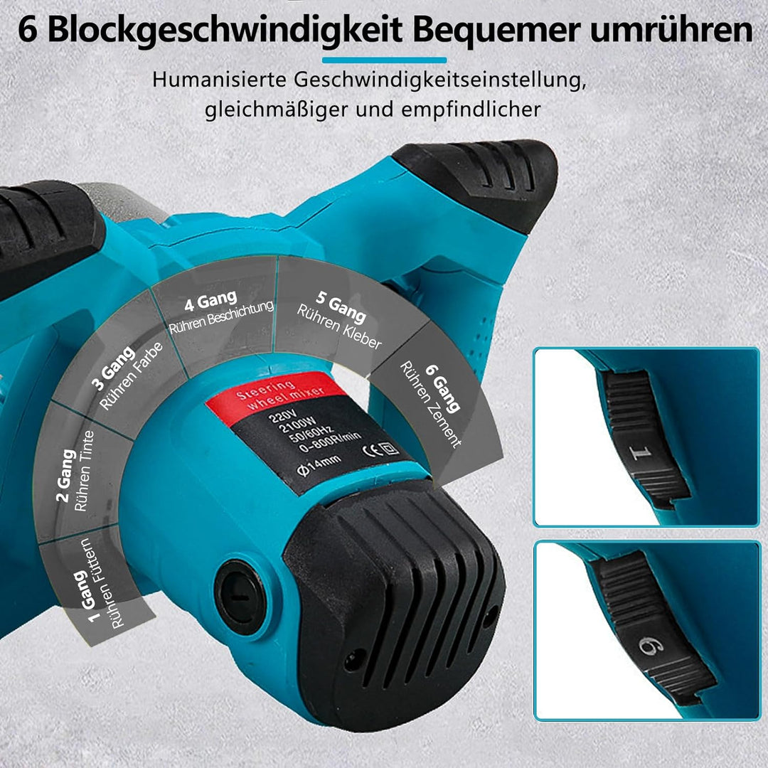 Jacgood 2100W Rührgerät Rührwerk Mischer, 6-Gang-Getriebe Mörtelrührer Zum Mischen von Beton, Mehl,