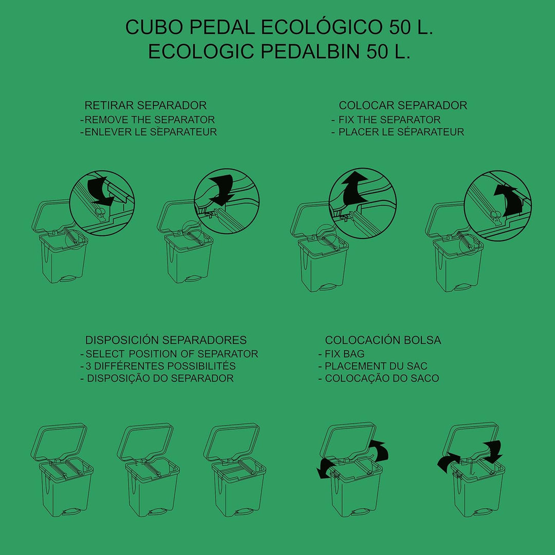 Denox Ecosystem Abfalleimer, 50 l Zentimeter Verde y gris claro Grün, Grün