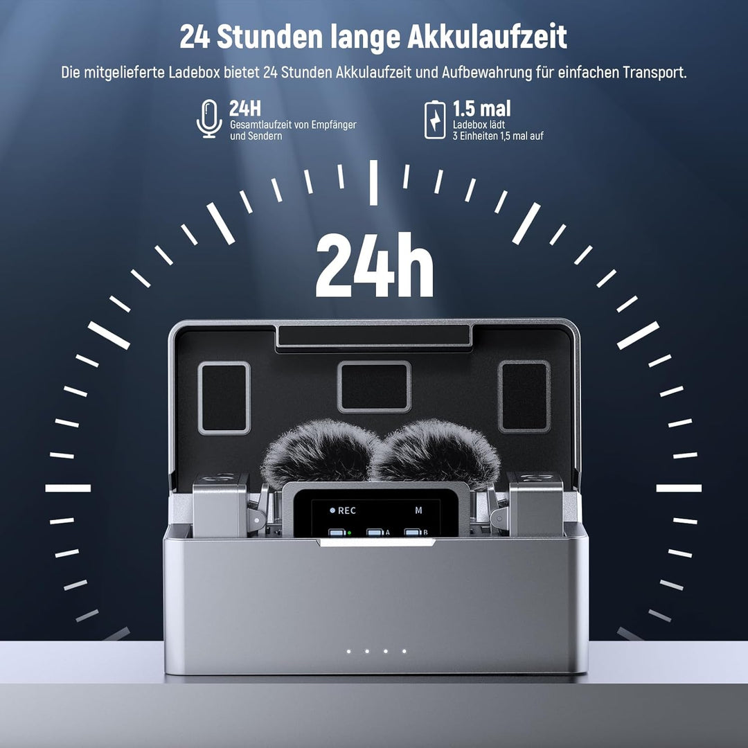 NEEWER CM31 Kabelloses Lavalier Mikrofon mit 8GB Speicher 24H Batterie 14H Aufnahme 820ft Reichweite