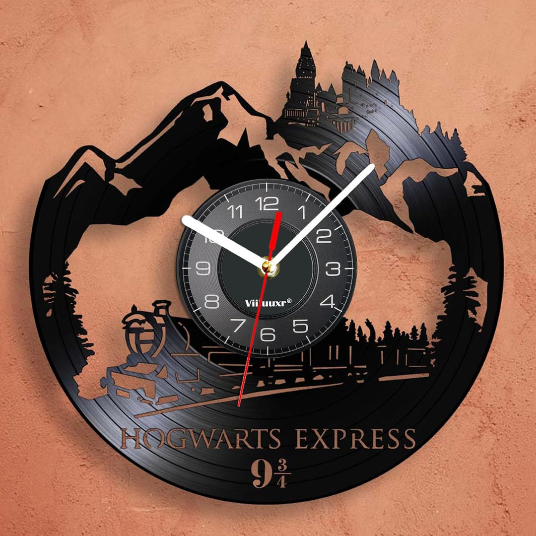 Viiluuxr Wanduhr Modern Vinyl Schallplatte Wanduhren Hogwarts Express Uhr Wand Ohne Tickgeräusche Wa