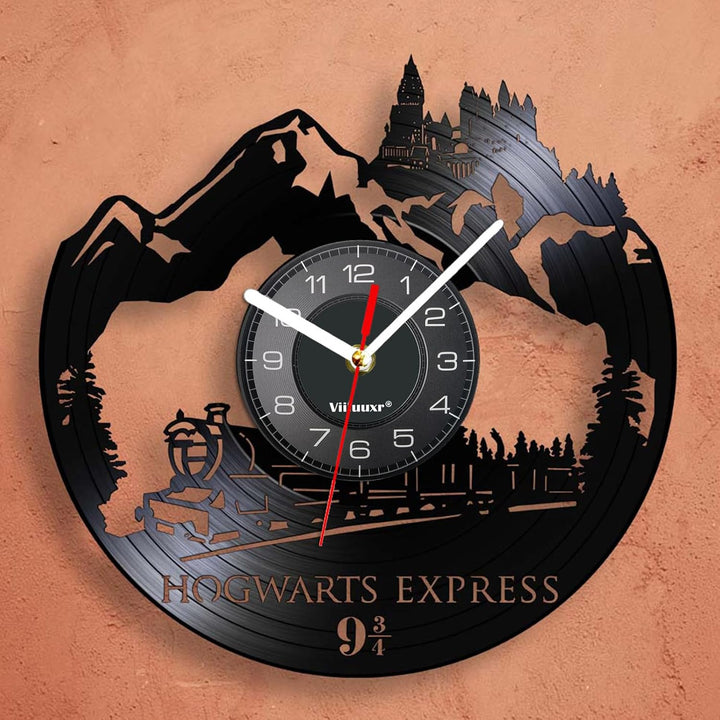Viiluuxr Wanduhr Modern Vinyl Schallplatte Wanduhren Hogwarts Express Uhr Wand Ohne Tickgeräusche Wa