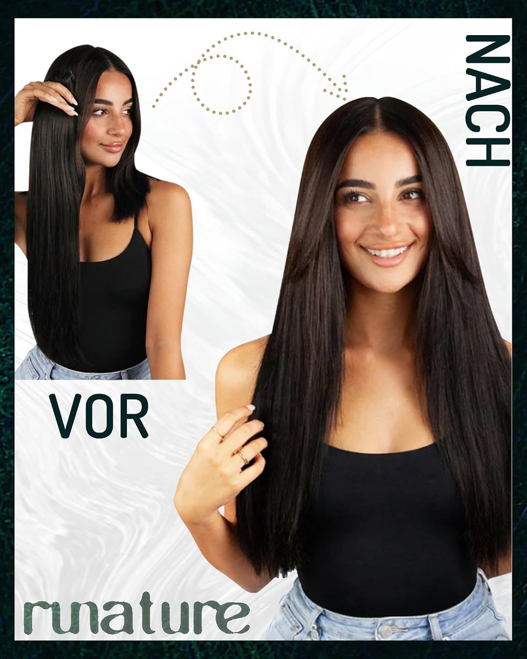 RUNATURE Unsichtbare Tape Extensions Echthaar Schwarz 50cm Haar Extensions Echthaar Tape Glatt Haarv