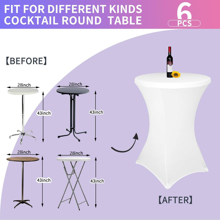 6 Stück Weiss Stehtisch Hussen Stehtische, Stehtischhusse für Ø 70-75 cm Stehtische und Bistrotische