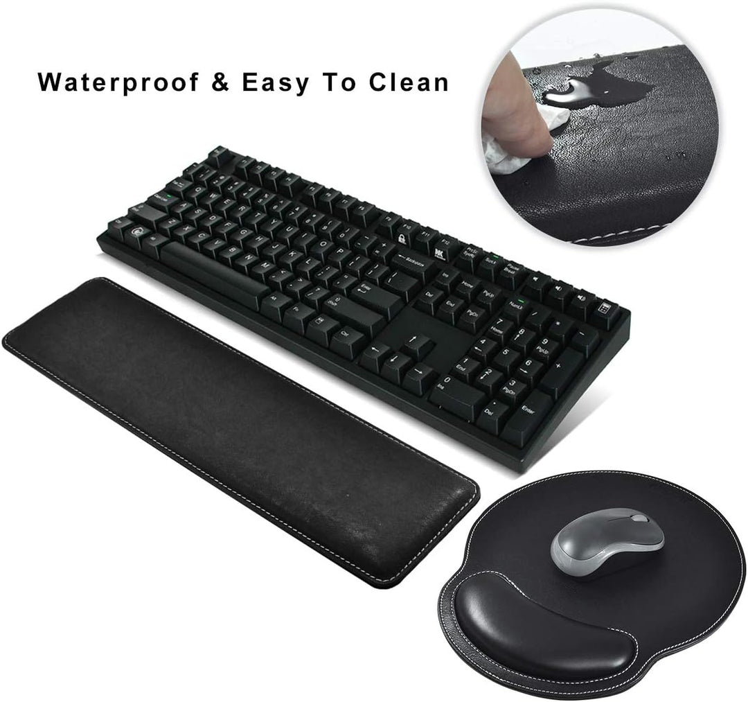 MAIDERN PU Leder Tastatur Handgelenkauflage und Mauspad mit Handgelenkstütze, Memory Foam Set Langle