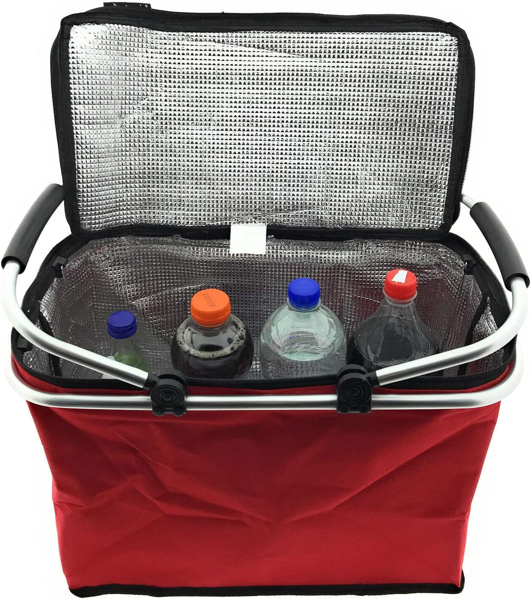 XXL Kühltasche Thermo Einkaufskorb Picknick Kühlbox Campingtasche faltbar stabil Rot Schwarz Grün, R