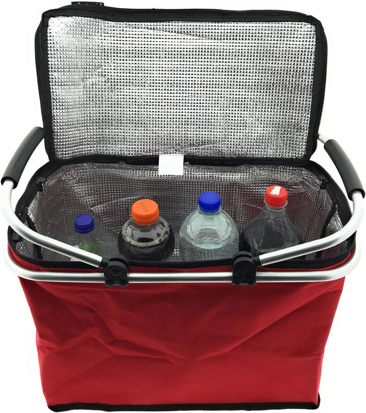 XXL Kühltasche Thermo Einkaufskorb Picknick Kühlbox Campingtasche faltbar stabil Rot Schwarz Grün, R