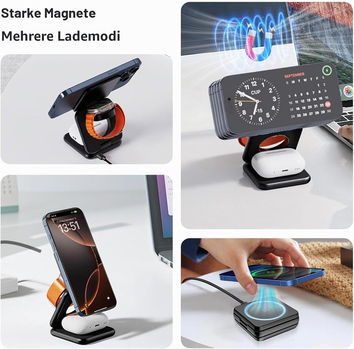 3 in 1 Faltbare Kabellose Ladestation Magsaf Induktive Ladestation für Appple Watch und Phone, Wirel