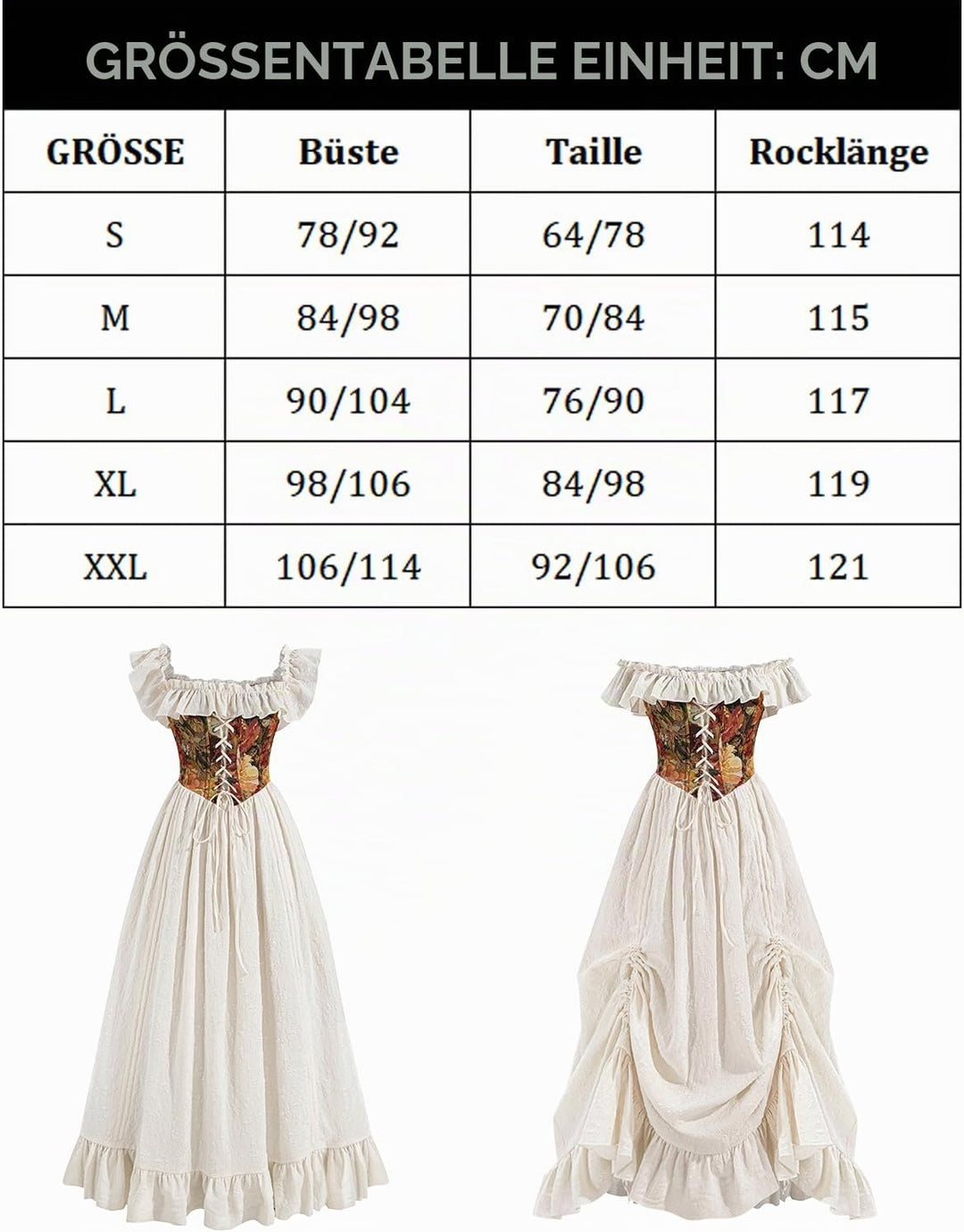 Fiamll Viktorianisches Kleid Rokoko Mittelalter Königin Kostüm Damen Puffärmel mit Bodenlänge Kleide