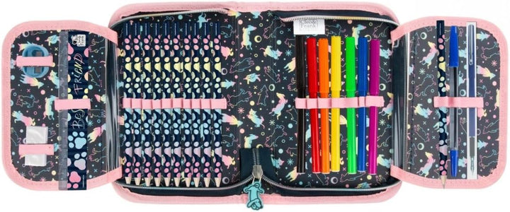 Hund Welpen Hündchen, Federtasche Federmappe, 24 TLG. gefüllt für Kinder Jungen Mädchen, blau, 21 x