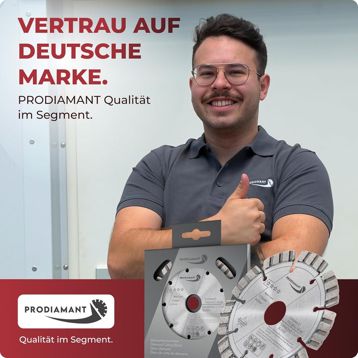 PRODIAMANT Laser Diamanttrennscheibe 115mm Beton Stahlbeton Stein und Ziegel Diamant Turbo-Segmente