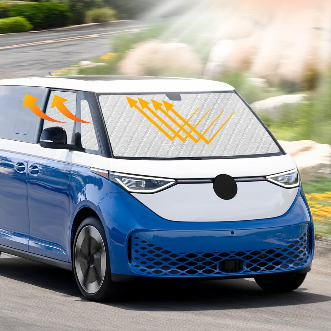 Thermomatte Fahrerhaus Innen Kompatibel mit VW ID Buzz 2022-2026, 5PCS LWB Faltbare Isolierte Sonnen