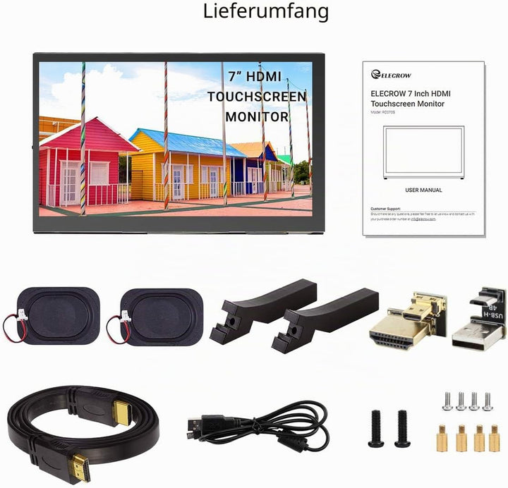 ELECROW Raspberry Pi Display, 7-Zoll 1024×600 Touchscreen Monitor Mini Bildschirm mit Propellerständ