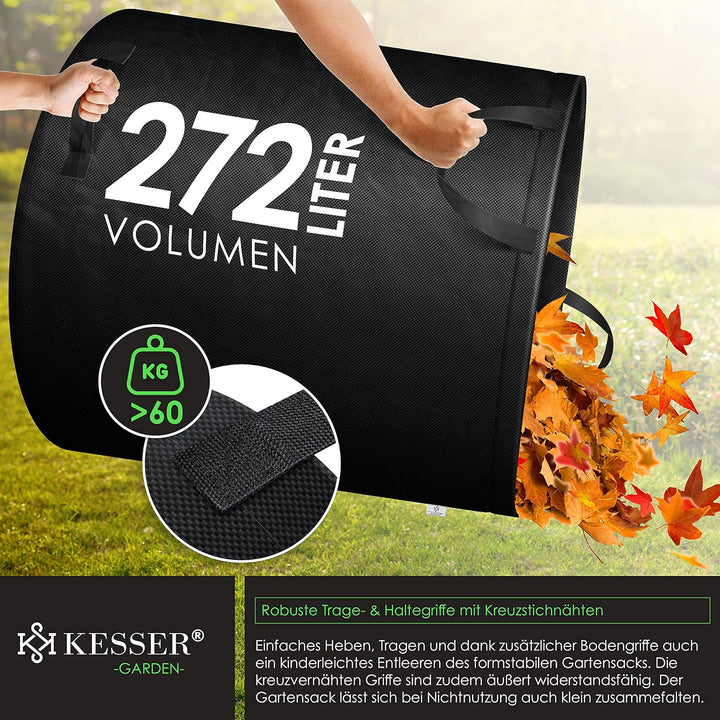 KESSER® Gartensack 3x 272L Set Laubsack Gartenabfallsack inkl. Handschuhe - Selbststehend 4 Griffe S