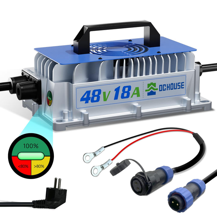 DCHOUSE 18A 48V LiFePO4 Batterieladegerät, 48V Lithium Batterieladegerät 900W Wasserdicht Anti-Fall