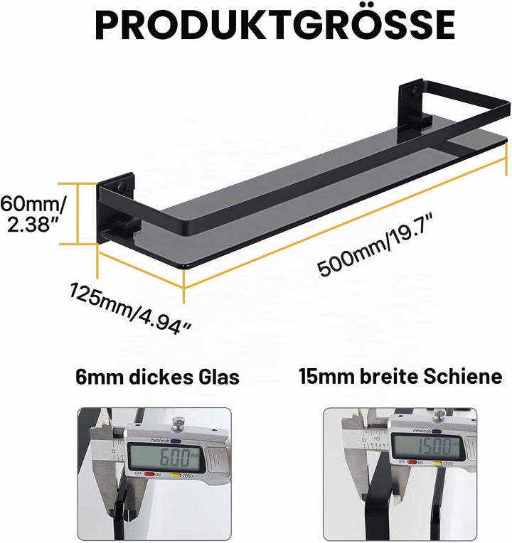SAYAYO Duschablage Duschregal Schwarz Edelstahl Glasregal Badezimmer Regal Shower Shelf Shampoo Halt