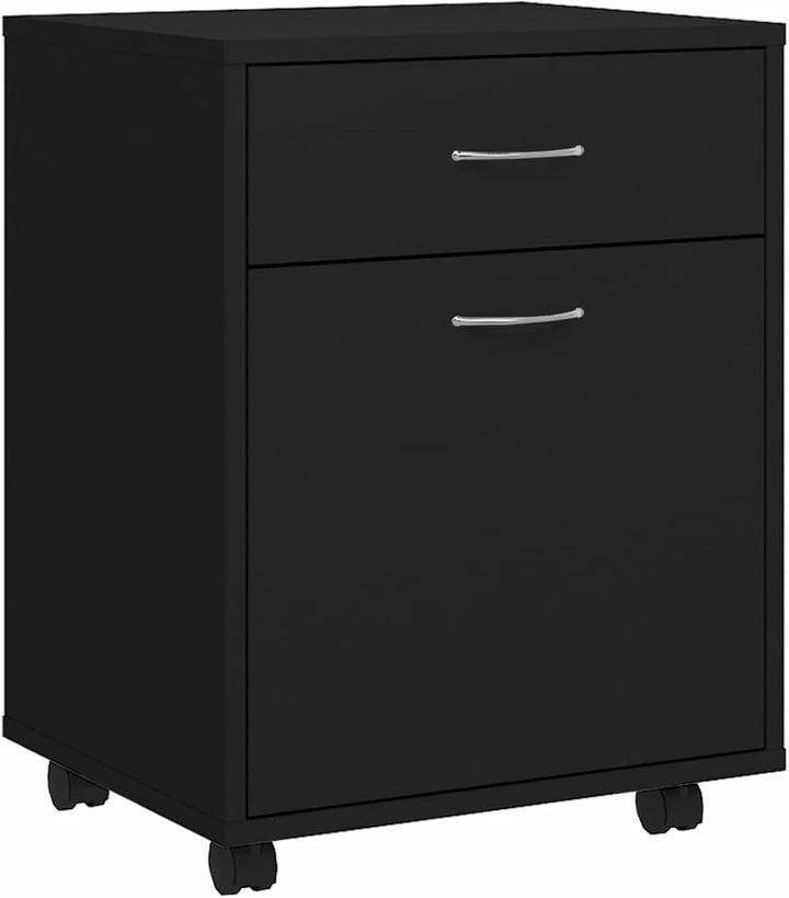 Rollschrank Schwarz 45x38x54 cm Holzwerkstoff Akten und Kleinteile sicher aufbewahren Model808441, S