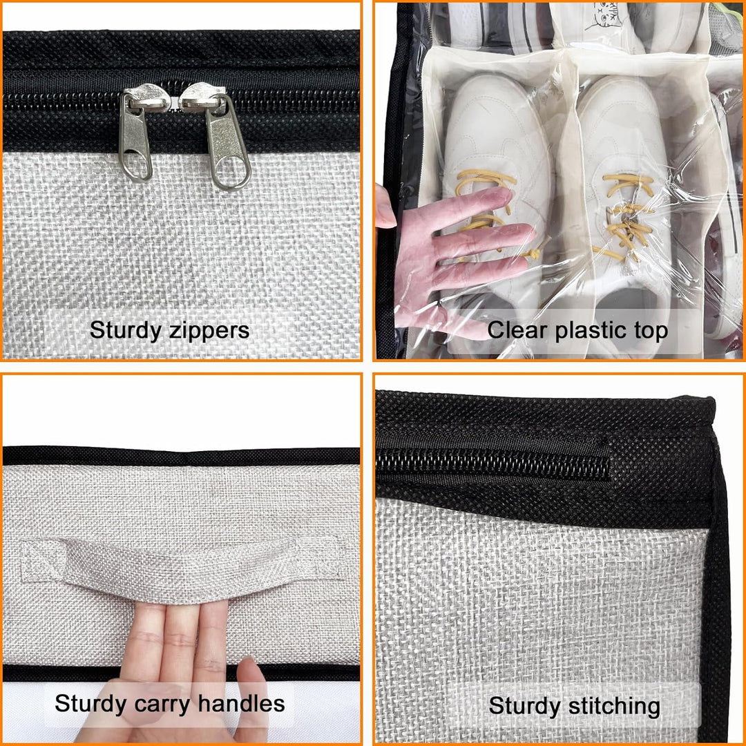 VERONLY 2 Stück Schuhaufbewahrung mit Deckel Faltbar, Schuhorganizer mit 32 Fächern Schuhschrank mit