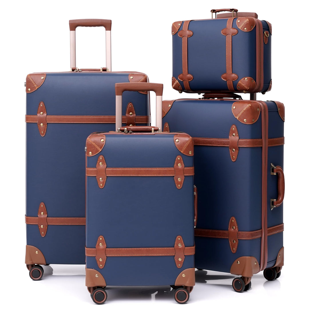 Urecity Vintage Reisekoffer Set 4 Teilig Leicht Retro Lederkoffer Hartschale Trolley Handgepäck Sets