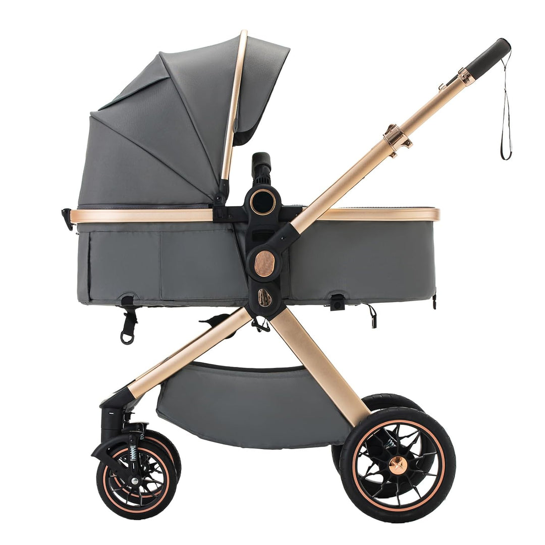 Kinderwagen 3 in 1 Komplettset Baby Kombikinderwagen bis 22kg, Zusammenklappbar, Grosse Gummireifen,