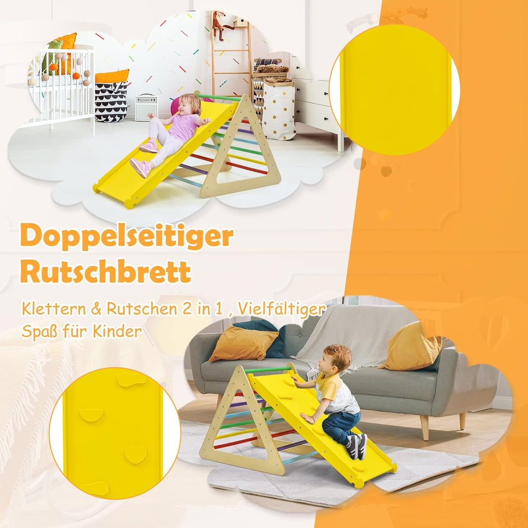 DREAMADE 3 in 1 Kletterdreieck mit Rutschbrett & Leiter, Indoor Klettergerüst klappbar, Holzdreieck
