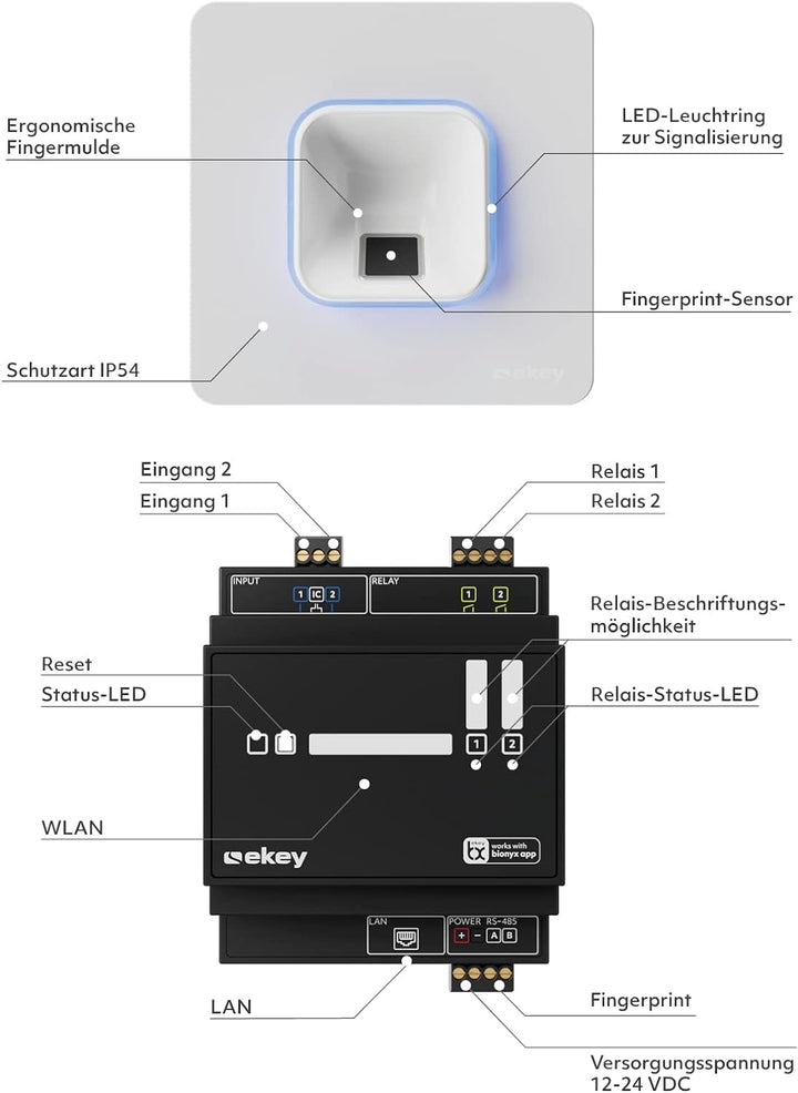 EKEY 203702 xLine Fingerprintset (Fingerprint Schwarz, Kunststoffrahmen Schwarz, Controller), Biomet
