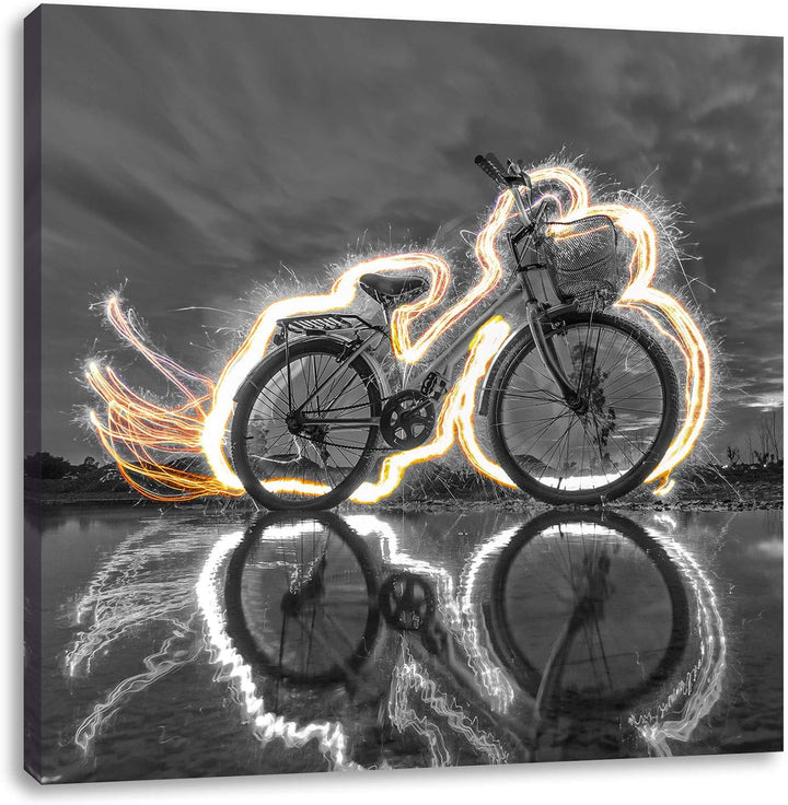 Pixxprint Fahrrad Steht unter Feuer 70x70cm Leinwandbild Wandbild Kunstdruck, 70x70