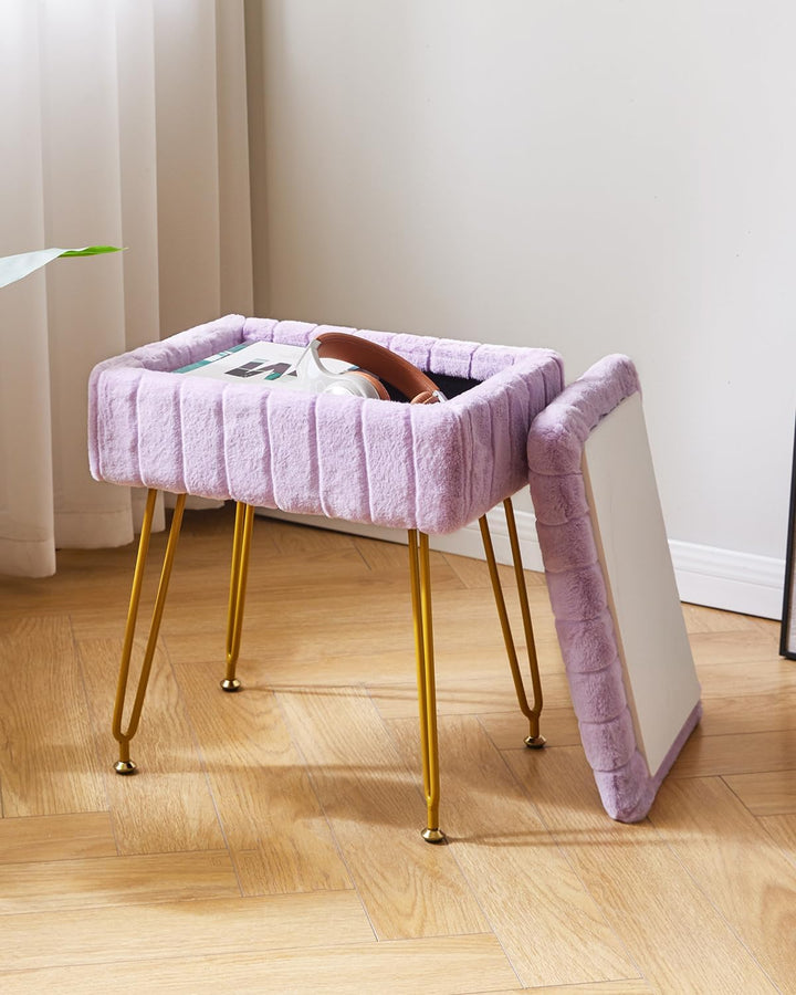 IBUYKE Samt Hocker Stuhl mit Stauraum, Fussstütze Fusshocker Ottoman, Kleiner Beistelltisch, mit 4-M