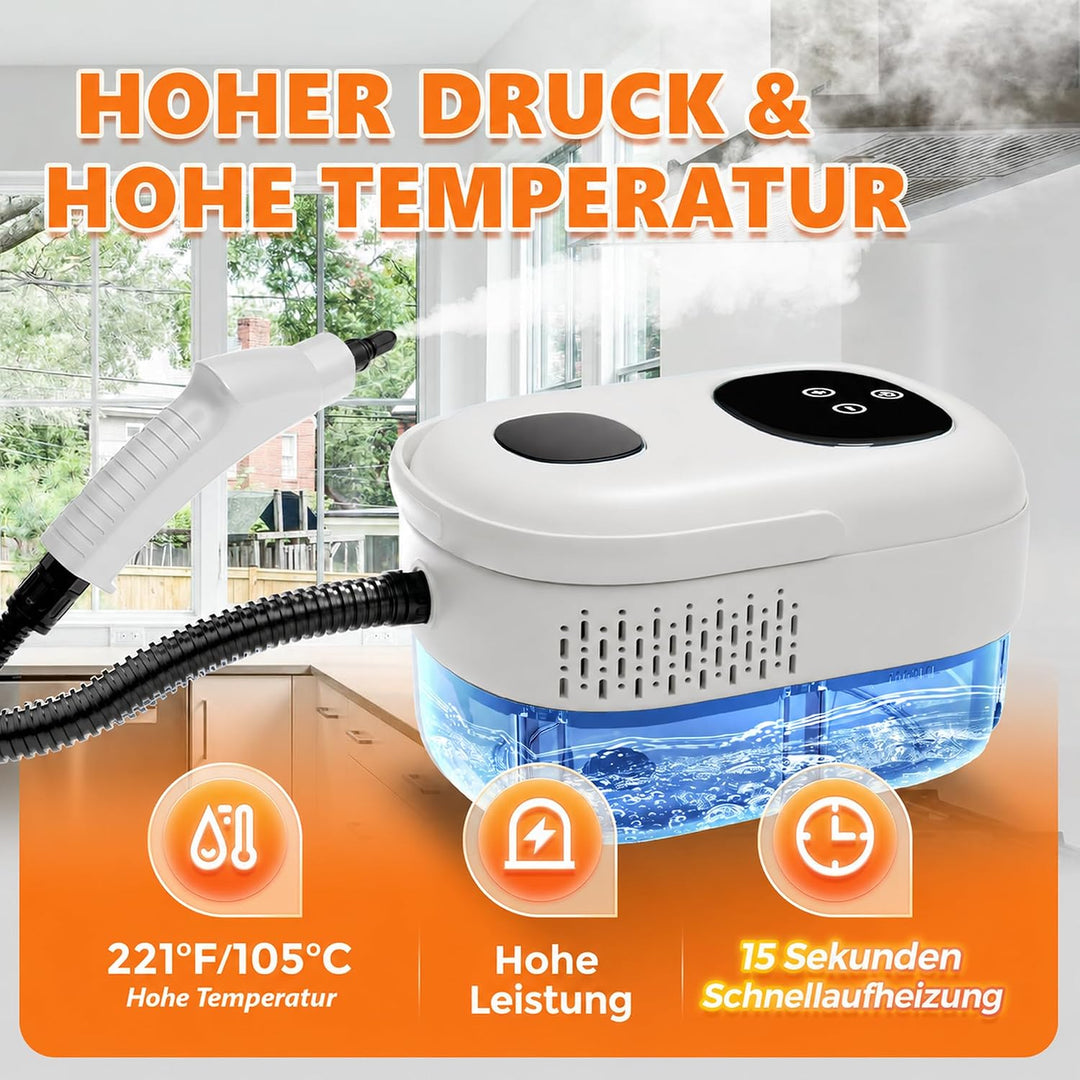 Dampfreiniger Handgerät, Steam Cleaner, 15 Sekunden Aufheizzeit, 1.1L Wassertank, Dampfreiniger für