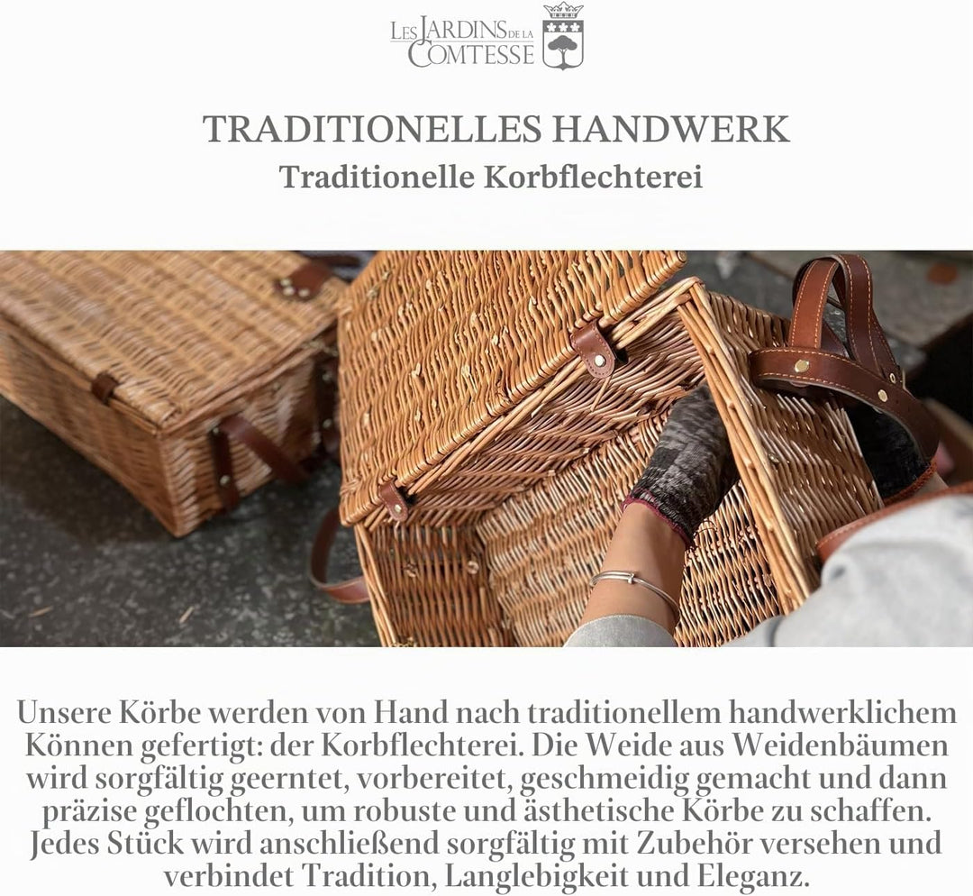 Les Jardins de la Comtesse - Picknickkorb Champs Elysees Grün - Wicker und Leder - Komplett Für 4 Pe