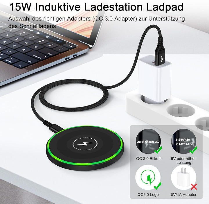 Induktive Ladestation Wireless Charger für Samsung Galaxy S26 S25 Ultra S24 FE S23 S22 S21 S20, iPho